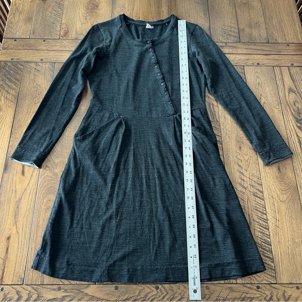 ibex Dress Women’s S 100% Merino Wool Assymetrical Snaps Pockets Dark Gray Black - Picture 15 of 16